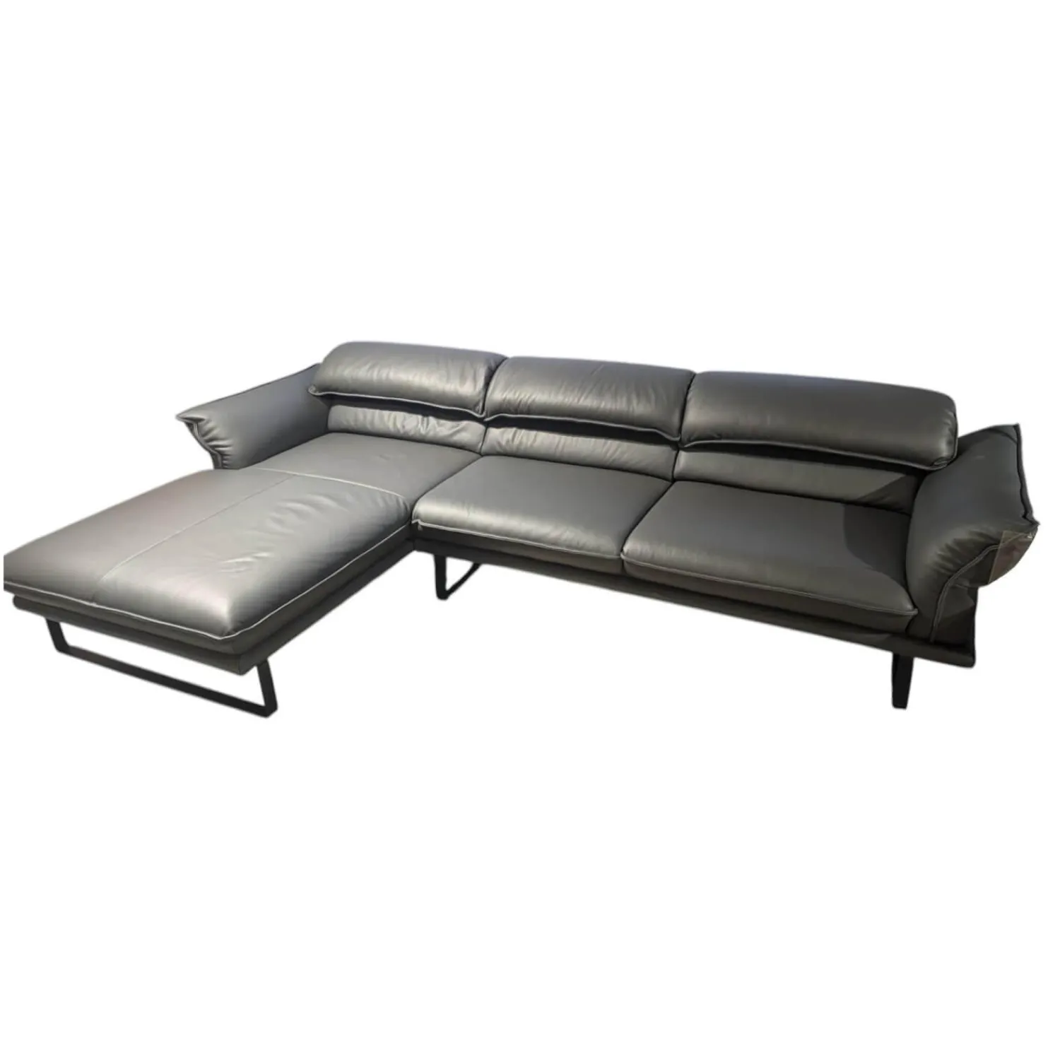 Candy Ecksofas|Ecksofa Peimann Leder Mercury Fango Grau Metallkufen Schwarz Matt