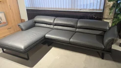 Candy Ecksofas|Ecksofa Peimann Leder Mercury Fango Grau Metallkufen Schwarz Matt