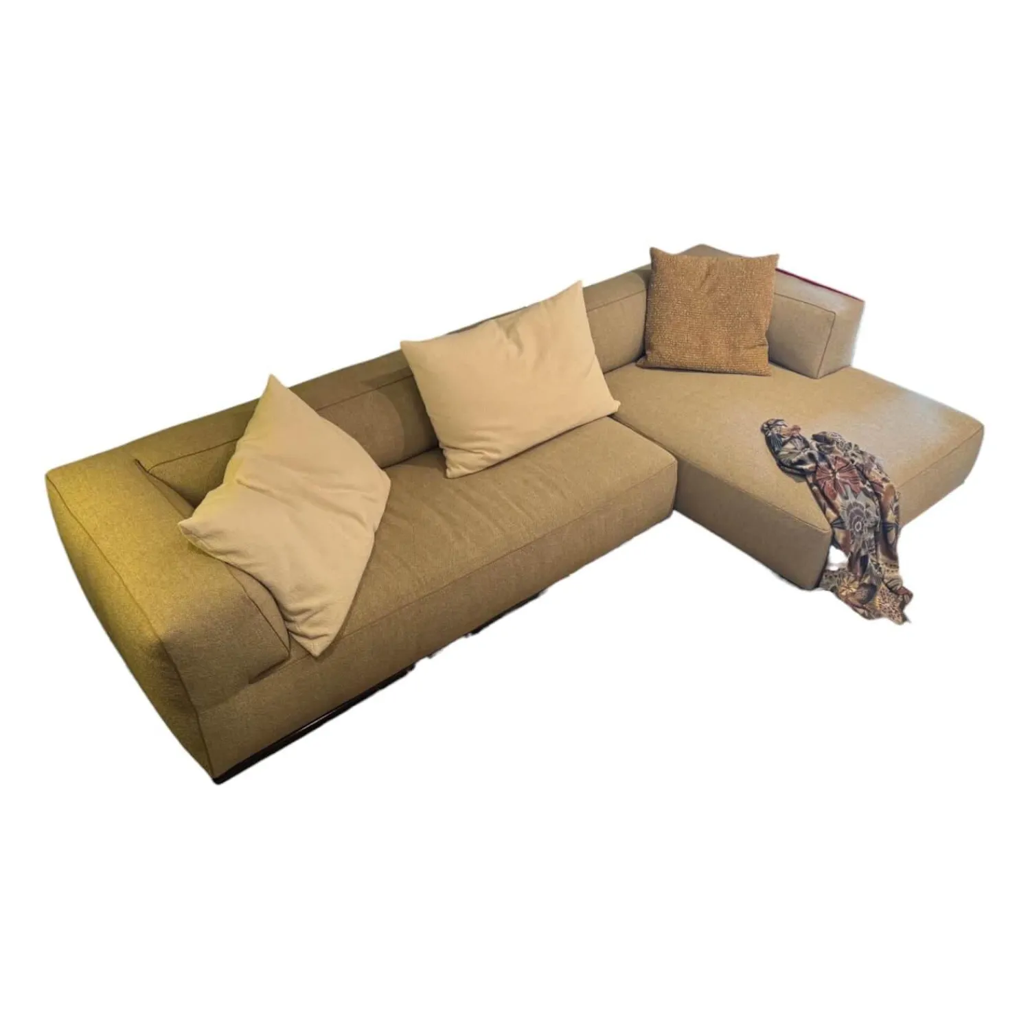 Flexform Ecksofas|Ecksofa Perry Stoff Elettra 202 Grau Keder Gros Grain 142 Grau Braun Füße Silber Inklusive Kissen