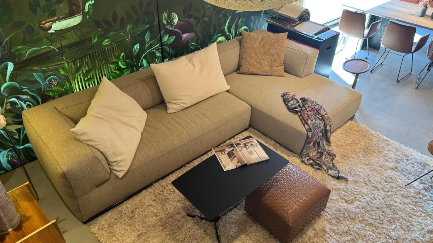 Flexform Ecksofas|Ecksofa Perry Stoff Elettra 202 Grau Keder Gros Grain 142 Grau Braun Füße Silber Inklusive Kissen