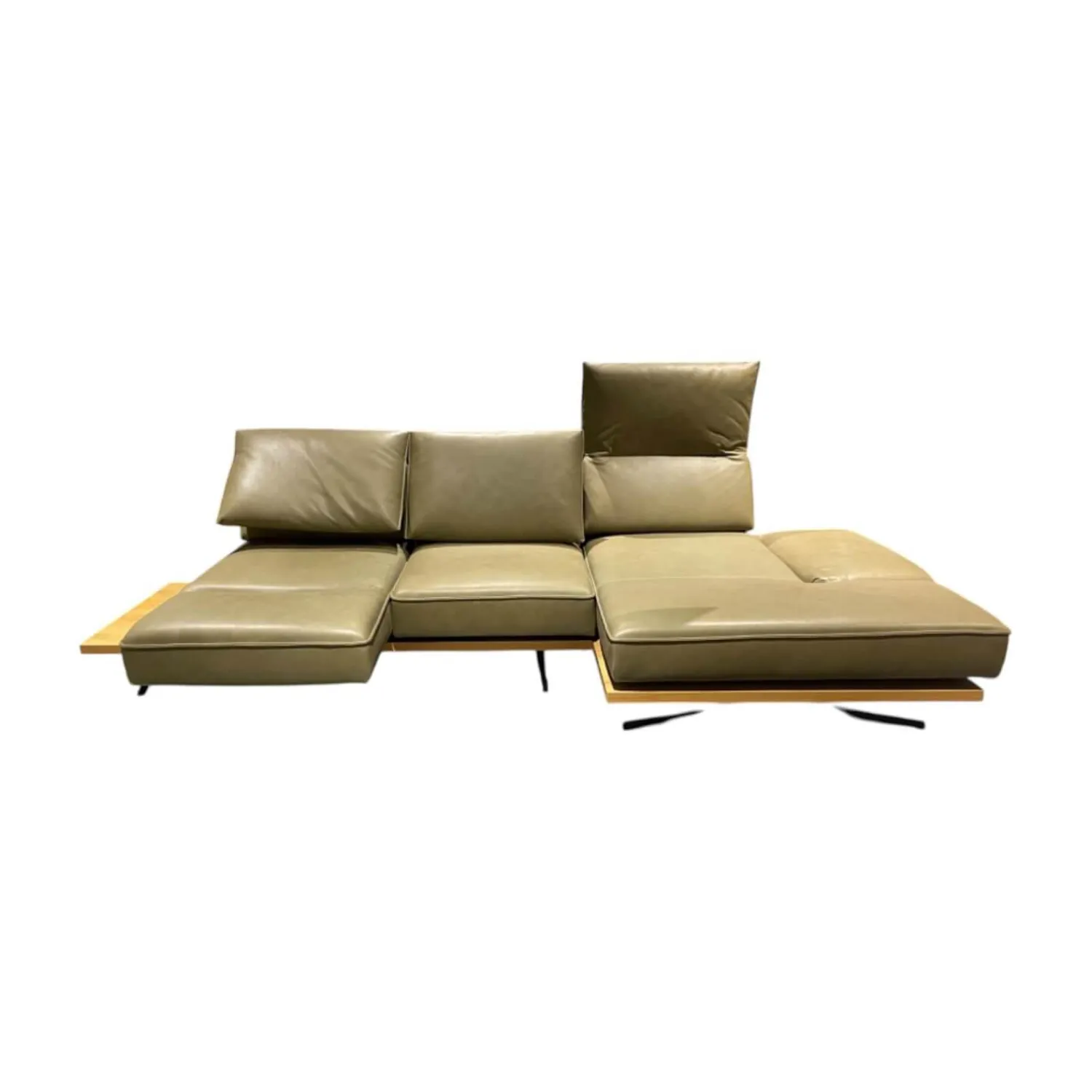Koinor Ecksofas|Ecksofa Phoenix Leder B Toro Cactus Grün Plateau Wildeiche Furniert Gestell Aluminium Schwertkufe