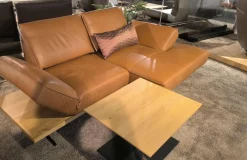 Koinor Ecksofas|Ecksofa Phoenix VZ Leder B Toro Whiskey Braun Plateau Wildeiche Natur Furniert Geölt Kufe Aluminium Schwarz Matt