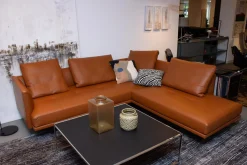 Walter Knoll Ecksofas|Ecksofa Prime Time Leder Elen Loam 126 Braun mit 3 Kissen und 1 Nackenrolle
