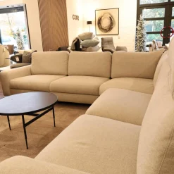 Accente Ecksofas|Ecksofa Radioso 290BB290 Stoff Wembley Angora Beige Füße Stahl Black 01 Schwarz Lackiert Mit Nackenstütze