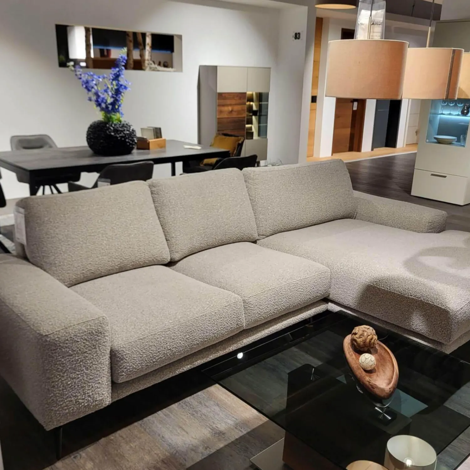 Natura Ecksofas|Ecksofa Redington Stoff Toffee PG D Beige Grau Metallfuß Schwarz Mit Losen Rückenkissen Mit Inlett