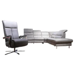 Steinpol Polstergruppen|Ecksofa Relaxa 5 5 Leder Evita Smoke Grau Fuß Alusäulen Inklusive Drehsessel Komfort 3.0