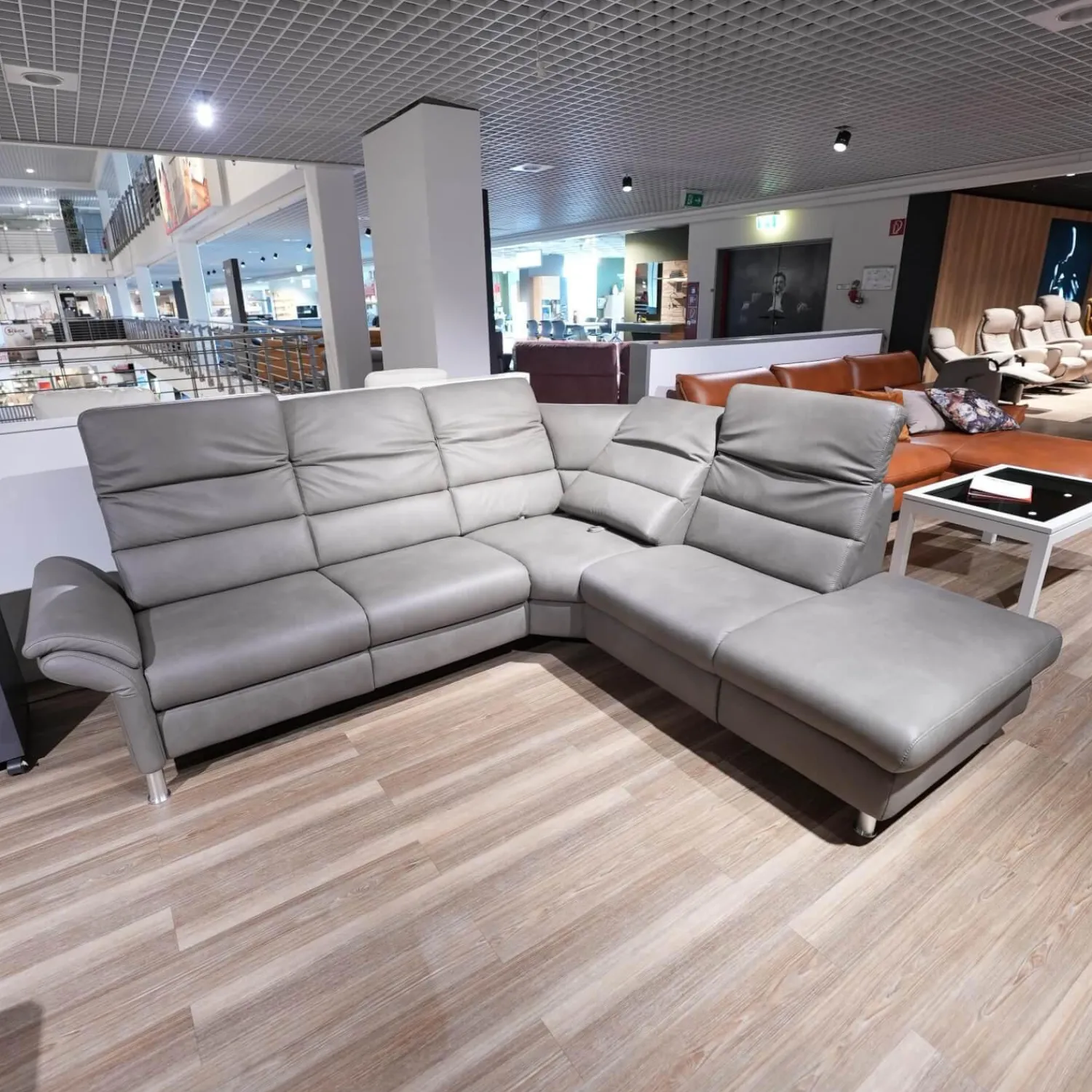 Steinpol Polstergruppen|Ecksofa Relaxa 5 5 Leder Evita Smoke Grau Fuß Alusäulen Inklusive Drehsessel Komfort 3.0