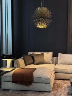 B&B Italia Ecksofas|Ecksofa Richard Stoff Lieso Pied De Poule Graun Und 315 Braun Profil Stoff Ballano Schiefer Füße Metall Schwarz Verchromt Und Lackiert Inklusive 3 Rückenkissen