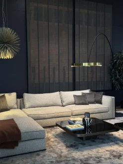 B&B Italia Ecksofas|Ecksofa Richard Stoff Lieso Pied De Poule Graun Und 315 Braun Profil Stoff Ballano Schiefer Füße Metall Schwarz Verchromt Und Lackiert Inklusive 3 Rückenkissen