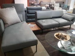 Brühl Ecksofas|Ecksofa Roro Leder Taron Grau Mit Andocktisch Nussbaum Geölt