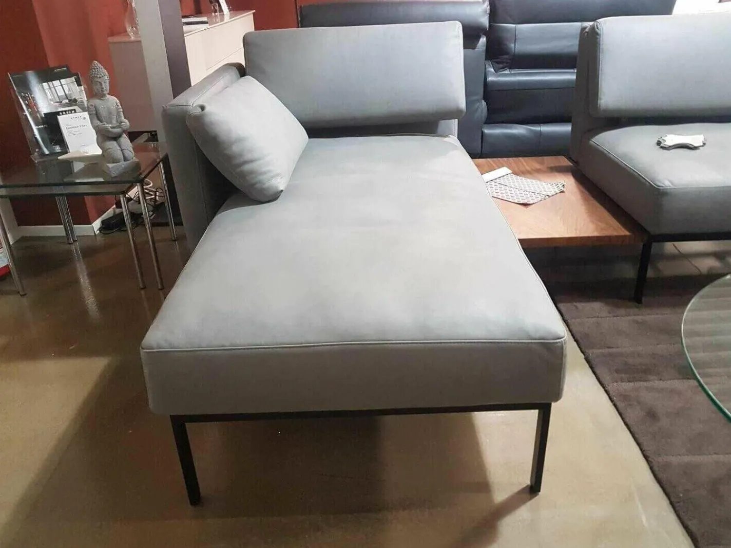 Brühl Ecksofas|Ecksofa Roro Leder Taron Grau Mit Andocktisch Nussbaum Geölt