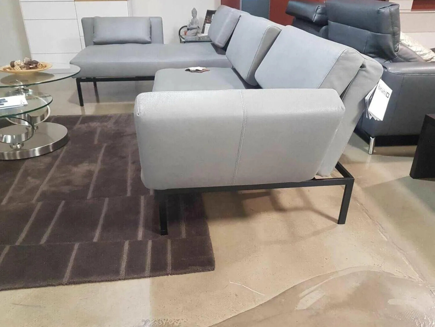 Brühl Ecksofas|Ecksofa Roro Leder Taron Grau Mit Andocktisch Nussbaum Geölt