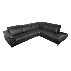Candy Ecksofas|Ecksofa Sacramento Dickleder Torero Nero Schwarz Gestell Metall Füße Metall Chrom