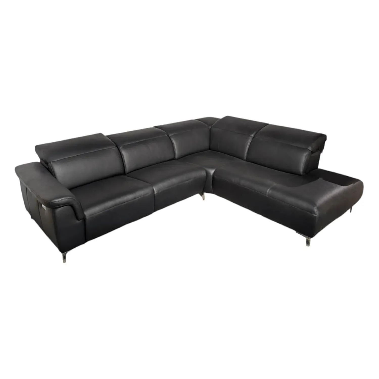 Candy Ecksofas|Ecksofa Sacramento Dickleder Torero Nero Schwarz Gestell Metall Füße Metall Chrom
