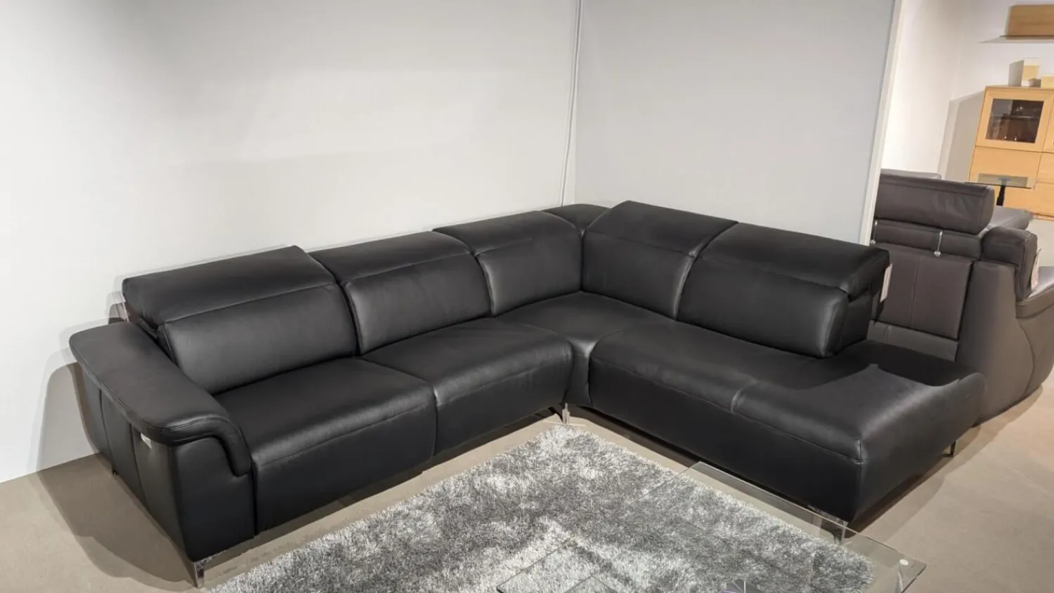 Candy Ecksofas|Ecksofa Sacramento Dickleder Torero Nero Schwarz Gestell Metall Füße Metall Chrom