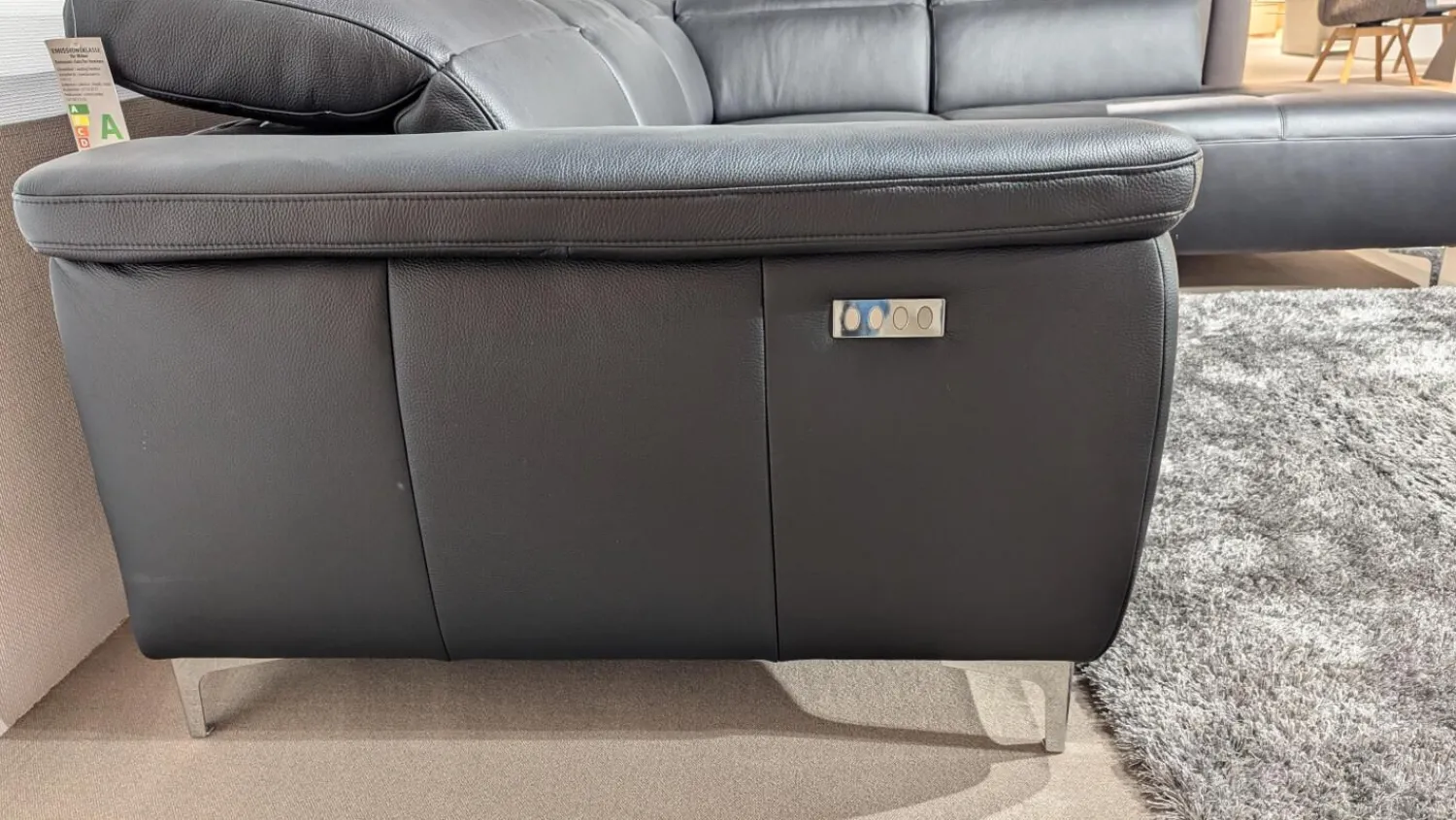 Candy Ecksofas|Ecksofa Sacramento Dickleder Torero Nero Schwarz Gestell Metall Füße Metall Chrom
