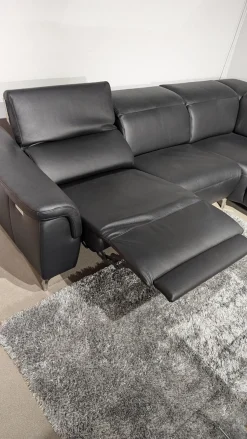 Candy Ecksofas|Ecksofa Sacramento Dickleder Torero Nero Schwarz Gestell Metall Füße Metall Chrom