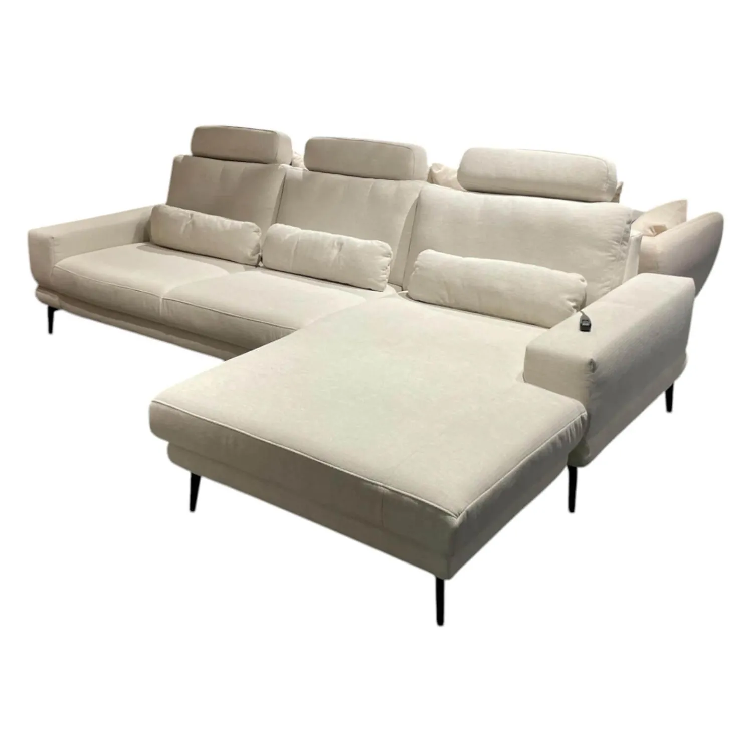 set one by Musterring Ecksofas|Ecksofa SO 3600 Stoff Calido Natur SG2 Metallfuß Schwarz mit Kissen und Sitztiefenverstellung