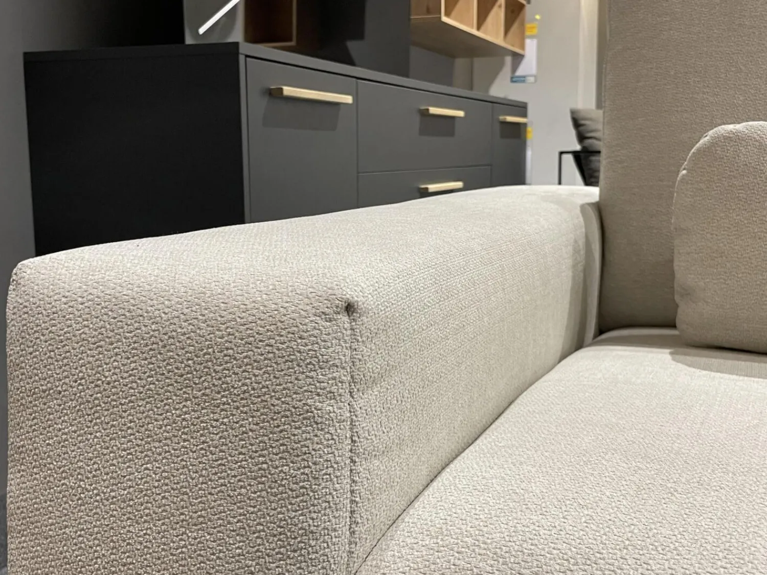 set one by Musterring Ecksofas|Ecksofa SO 3600 Stoff Calido Natur SG2 Metallfuß Schwarz mit Kissen und Sitztiefenverstellung