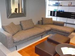 COR Ecksofas|Ecksofa Sofagruppe Mell Lounge Stoff 9206 Braungrau Füße Schwarz mit Hocker