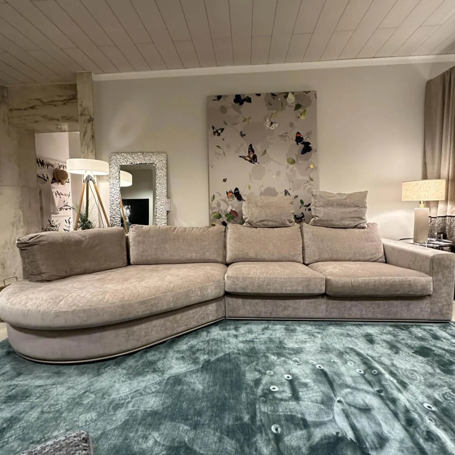 Bielefelder Werkstätten Wohnlandschaften|Ecksofa Sofalandschaft Inspiration Stoff Fame Beigebraun Sockelrahmen Holz