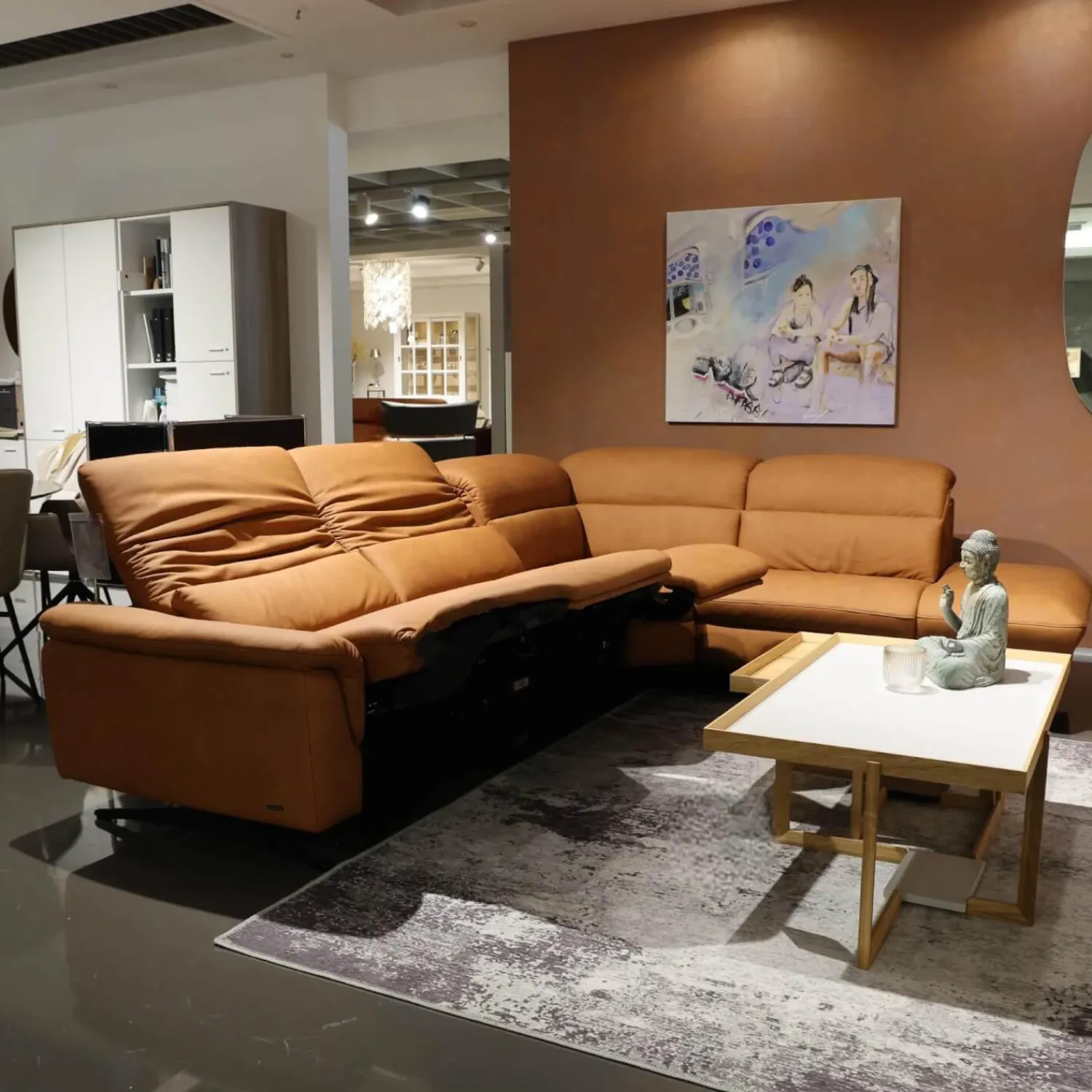 himolla Ecksofas|Ecksofa Spektral 1352 Leder 27 Leonessa Almond Braun Kufe Metall Anthrazit 63