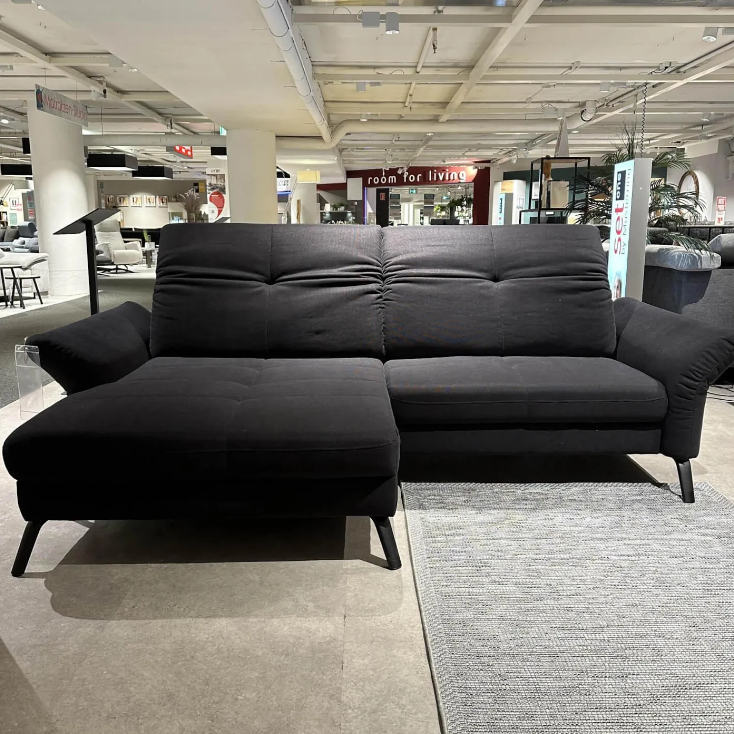 set one by Musterring Ecksofas|Ecksofa Stoff Cavallo Beage 06 Grau Metallfuß Schwarz Matt