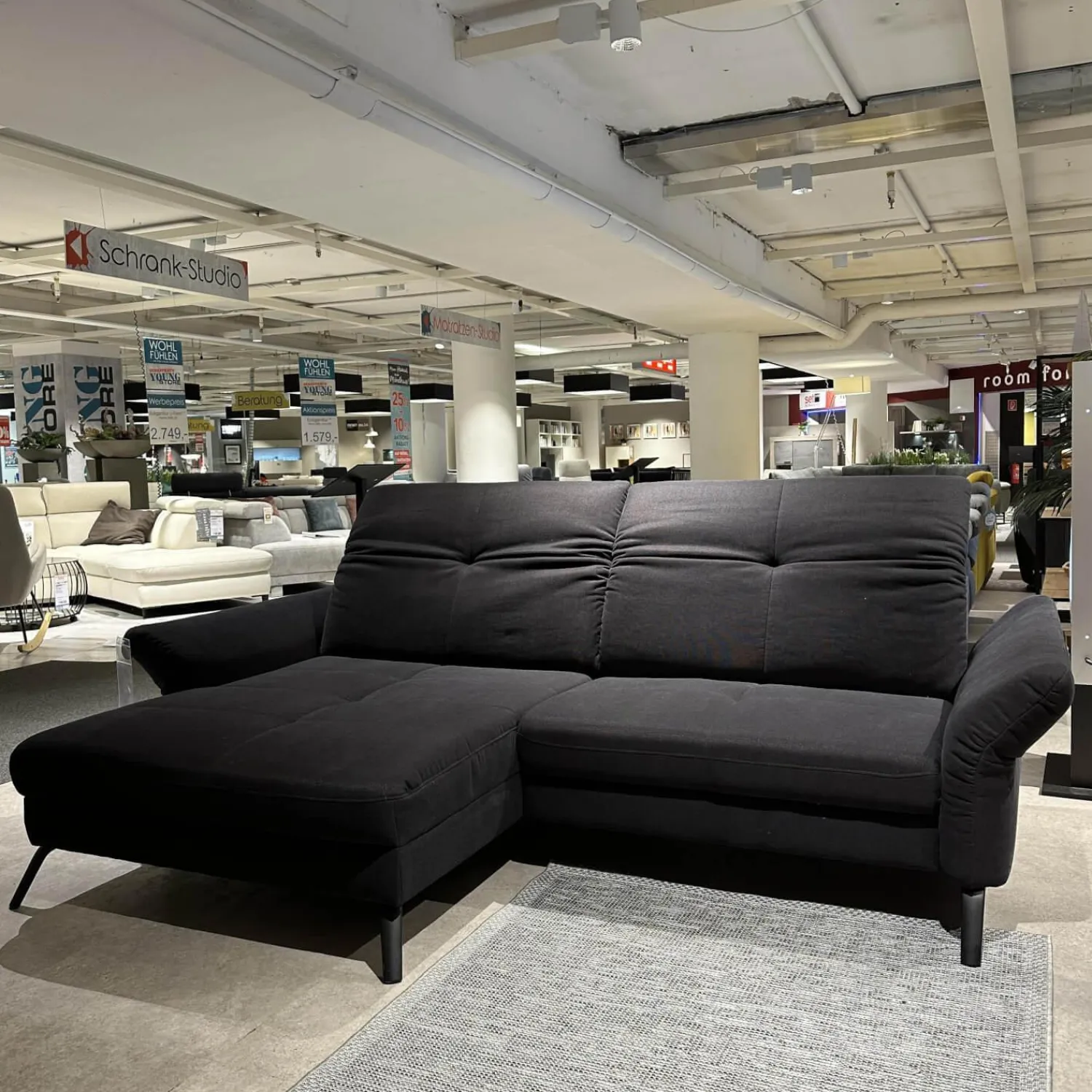 set one by Musterring Ecksofas|Ecksofa Stoff Cavallo Beage 06 Grau Metallfuß Schwarz Matt