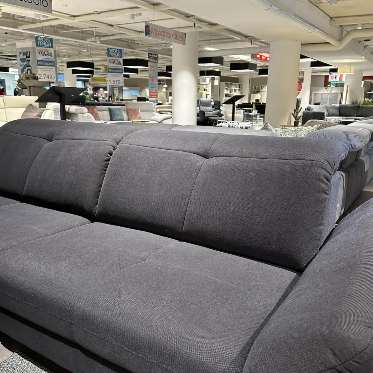 set one by Musterring Ecksofas|Ecksofa Stoff Cavallo Beage 06 Grau Metallfuß Schwarz Matt