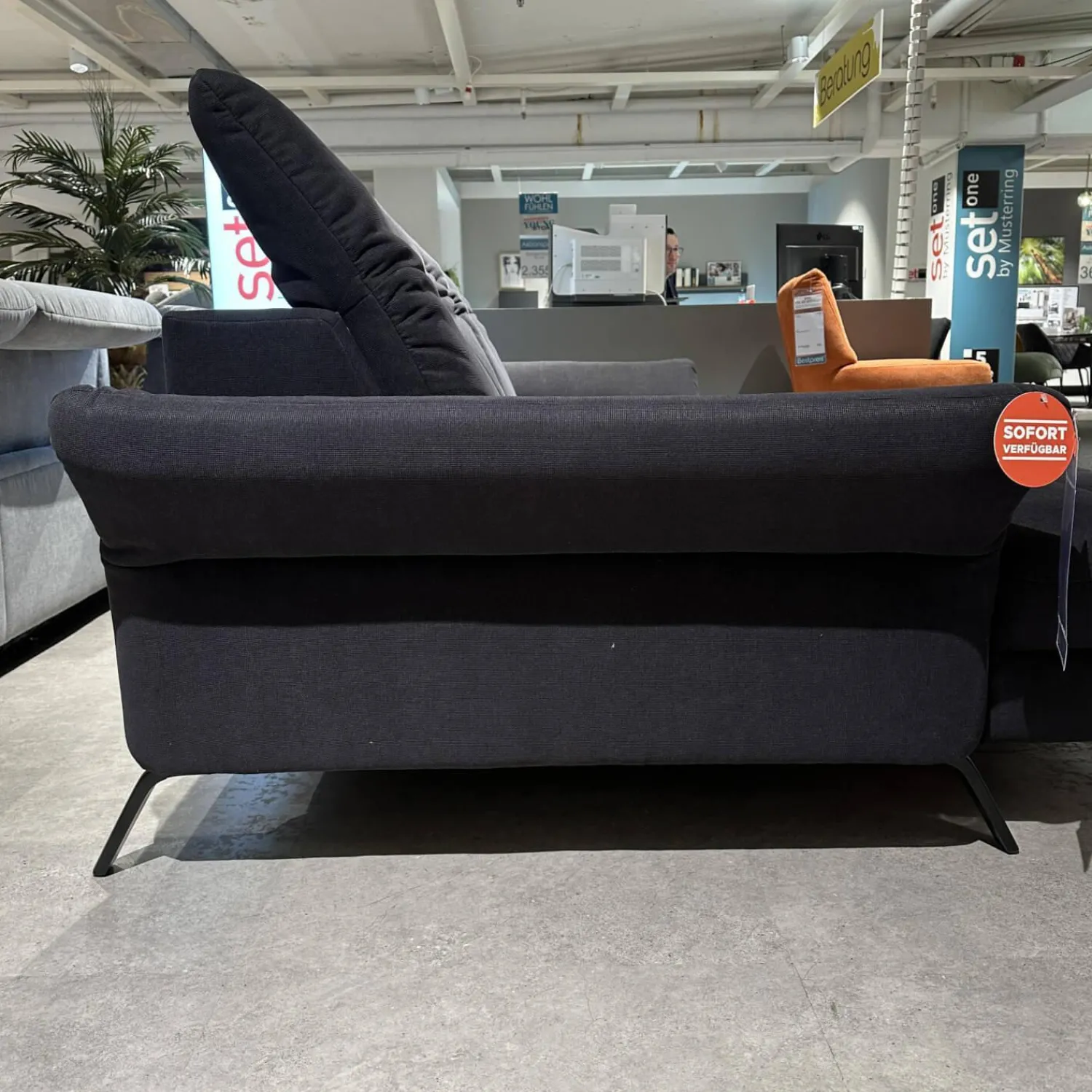 set one by Musterring Ecksofas|Ecksofa Stoff Cavallo Beage 06 Grau Metallfuß Schwarz Matt