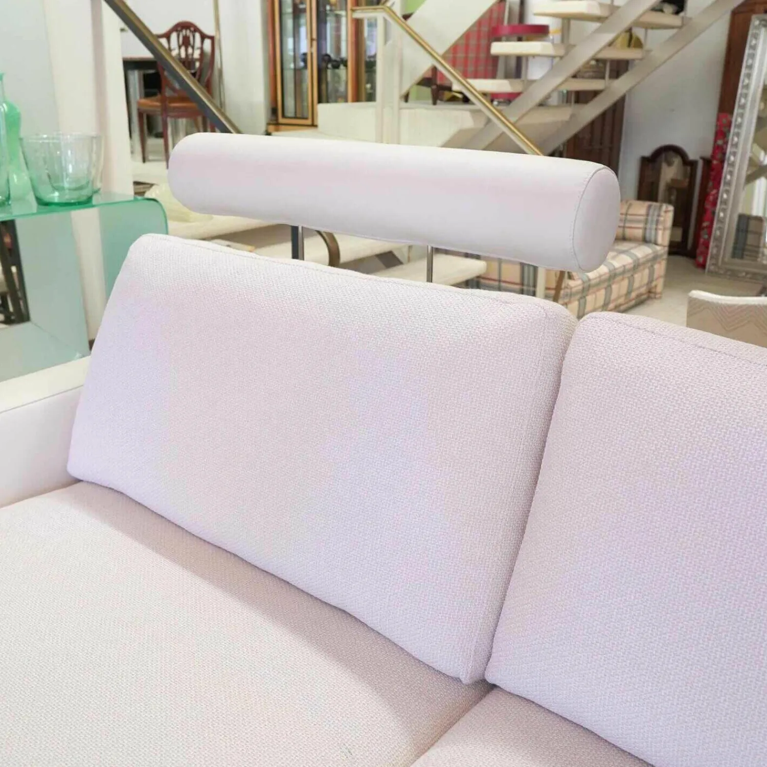 Machalke Ecksofas|Ecksofa System Plus Stoff Leder Weiß Kufe Chrom Mit Kopfstütze