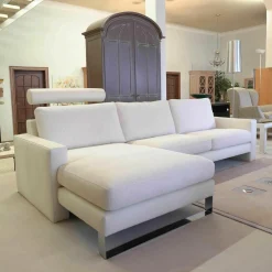 Machalke Ecksofas|Ecksofa System Plus Stoff Leder Weiß Kufe Chrom Mit Kopfstütze