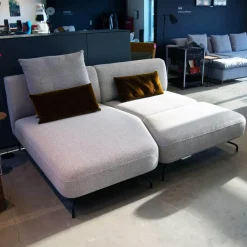 Signet Ecksofas|Ecksofa Taormina Stoff Livio Creme Grau Füße Schwarz Mit 1 Rückenkissen Und 2 Spitzkissen Stoff Genua Kupfer