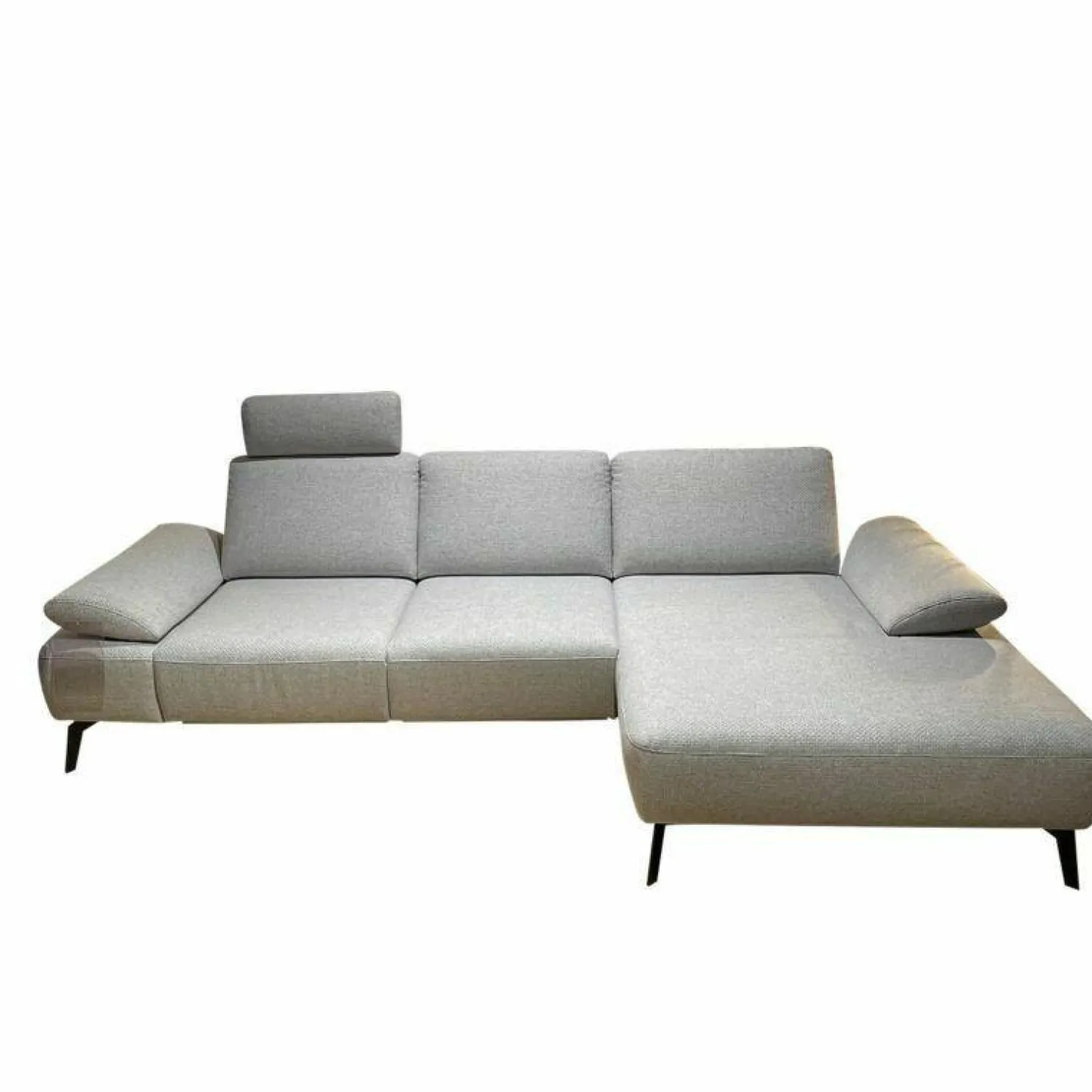 DFM Ecksofas|Ecksofa Theodor Stoff Catona Beige mit motorischer Verstellung und 1 Kopfstütze