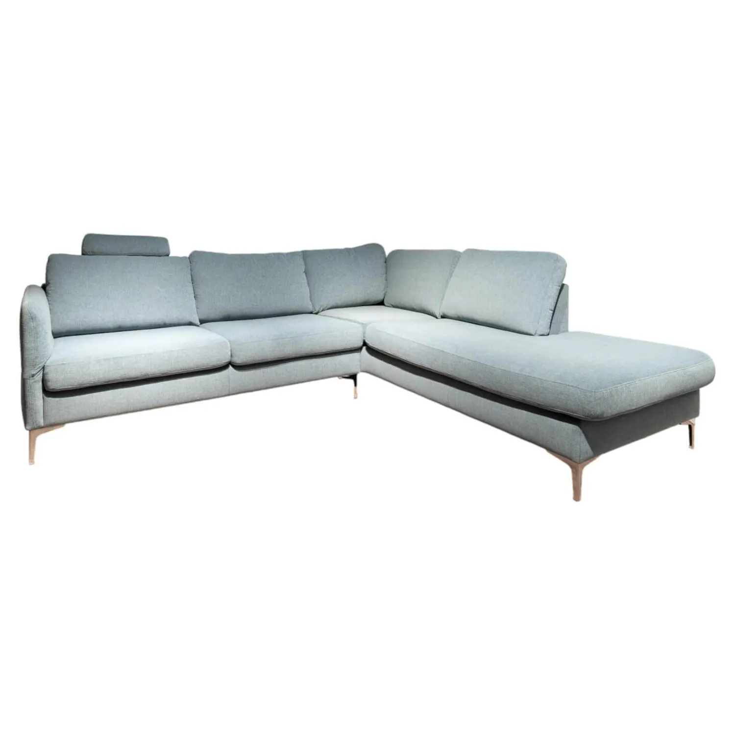 Schöner Wohnen-Kollektion Ecksofas|Ecksofa Timeless 7141 5453 Bezug Stoff Trend Light Blue Hellblau Metallfuß Chrombeschichtet Mit Kopfstütze