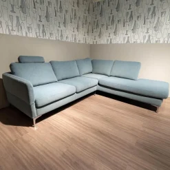 Schöner Wohnen-Kollektion Ecksofas|Ecksofa Timeless 7141 5453 Bezug Stoff Trend Light Blue Hellblau Metallfuß Chrombeschichtet Mit Kopfstütze