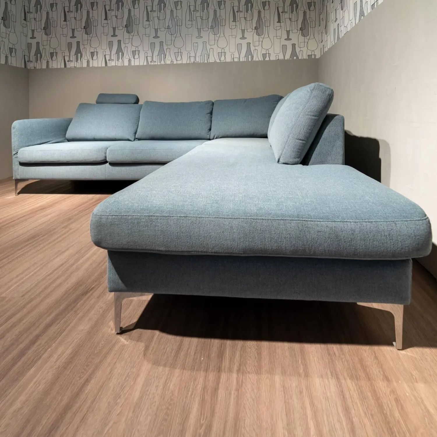 Schöner Wohnen-Kollektion Ecksofas|Ecksofa Timeless 7141 5453 Bezug Stoff Trend Light Blue Hellblau Metallfuß Chrombeschichtet Mit Kopfstütze