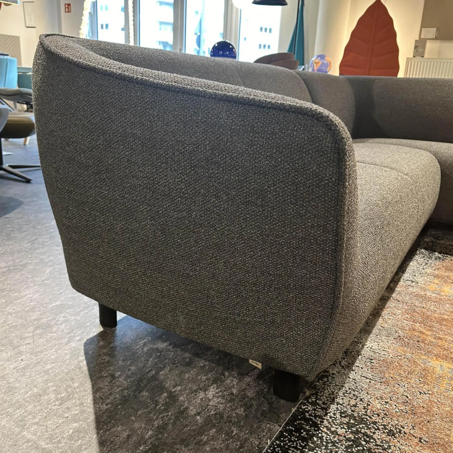 Leolux Ecksofas|Ecksofa Turia Stoff Monza 84 Grau Füße Epoxy Lack Schwarz