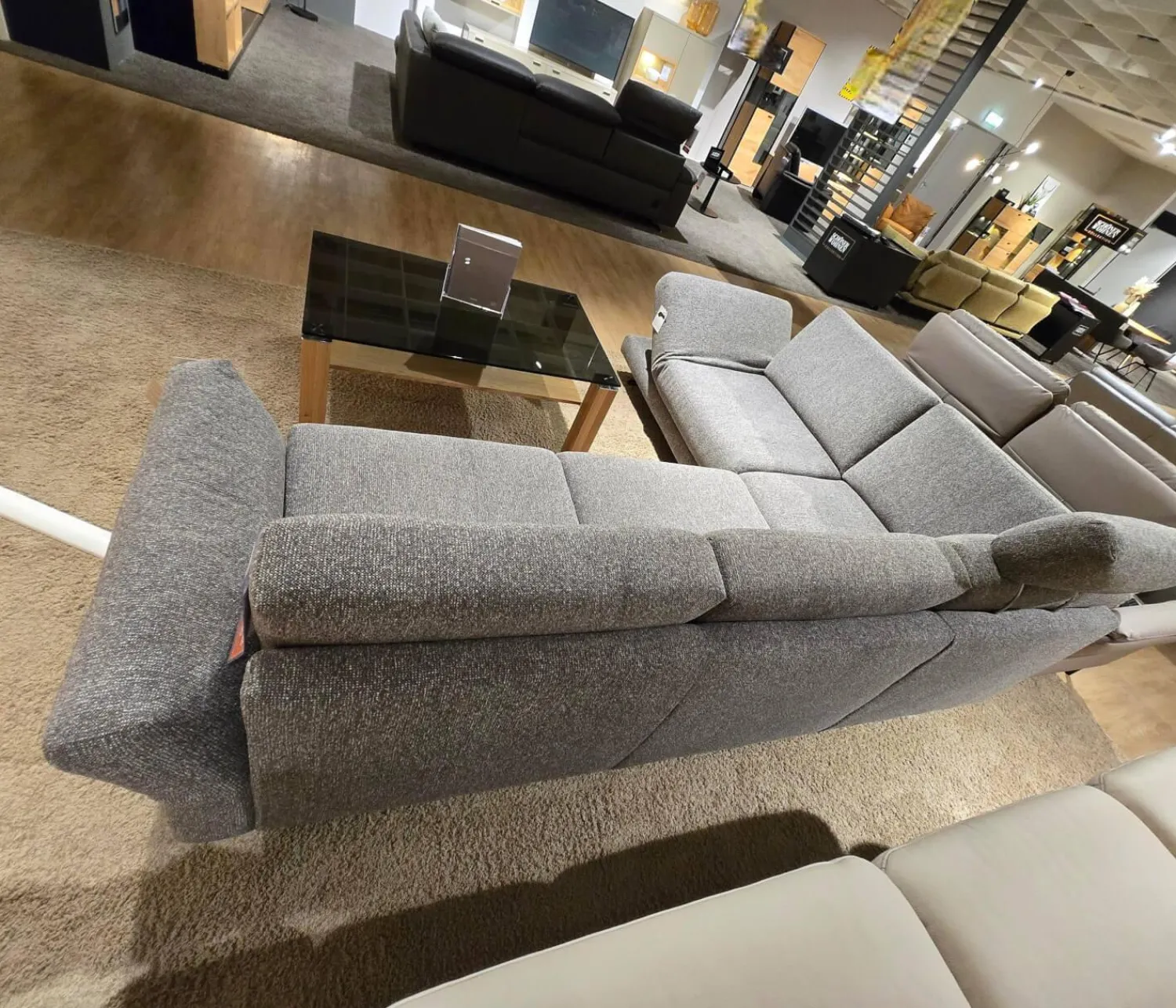 Koinor Ecksofas|Ecksofa Upgrade Stoff 10 Calypso 27 Grau Schwertkufe Aluminium Bronziert Mit Schwenkbarer Armlehne