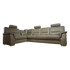 Polinova Ecksofas|Ecksofa Urbino Leder Vivre Smoke Grau Füße Aluminium Inklusive Kopfstütze