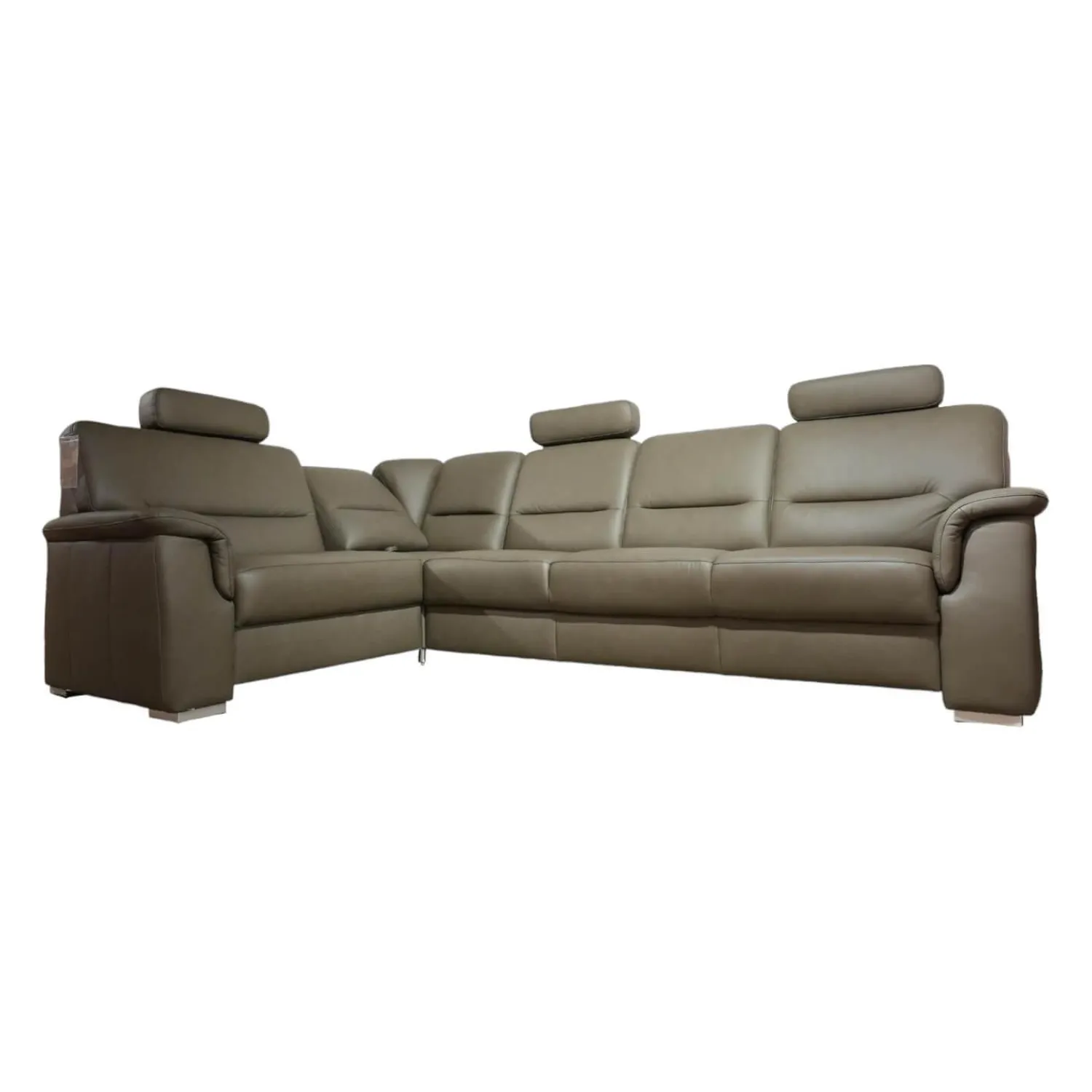 Polinova Ecksofas|Ecksofa Urbino Leder Vivre Smoke Grau Füße Aluminium Inklusive Kopfstütze