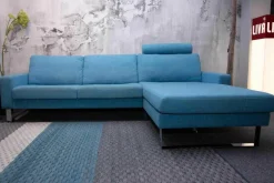Nolte Ecksofas|Ecksofa Variant Stoff 14 Wollny HellblauFüße Chrom mit Kopfstütze