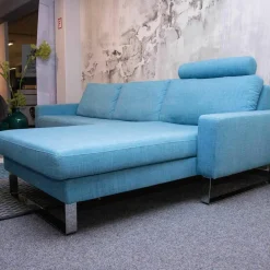 Nolte Ecksofas|Ecksofa Variant Stoff 14 Wollny HellblauFüße Chrom mit Kopfstütze