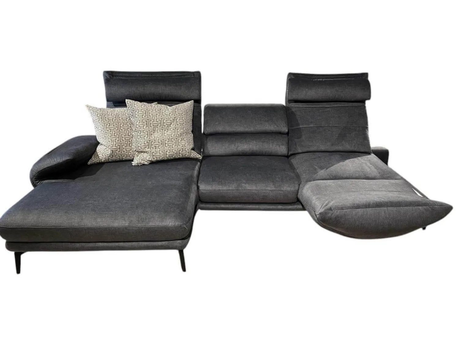 Hukla Ecksofas|Ecksofa VS-HU1158 Stoff Belief 20 Anthrazit Füße Metall Schwarz Mit Manueller Kopfpolsterverstellung