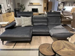 Hukla Ecksofas|Ecksofa VS-HU1158 Stoff Belief 20 Anthrazit Füße Metall Schwarz Mit Manueller Kopfpolsterverstellung