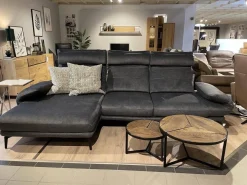 Hukla Ecksofas|Ecksofa VS-HU1158 Stoff Belief 20 Anthrazit Füße Metall Schwarz Mit Manueller Kopfpolsterverstellung