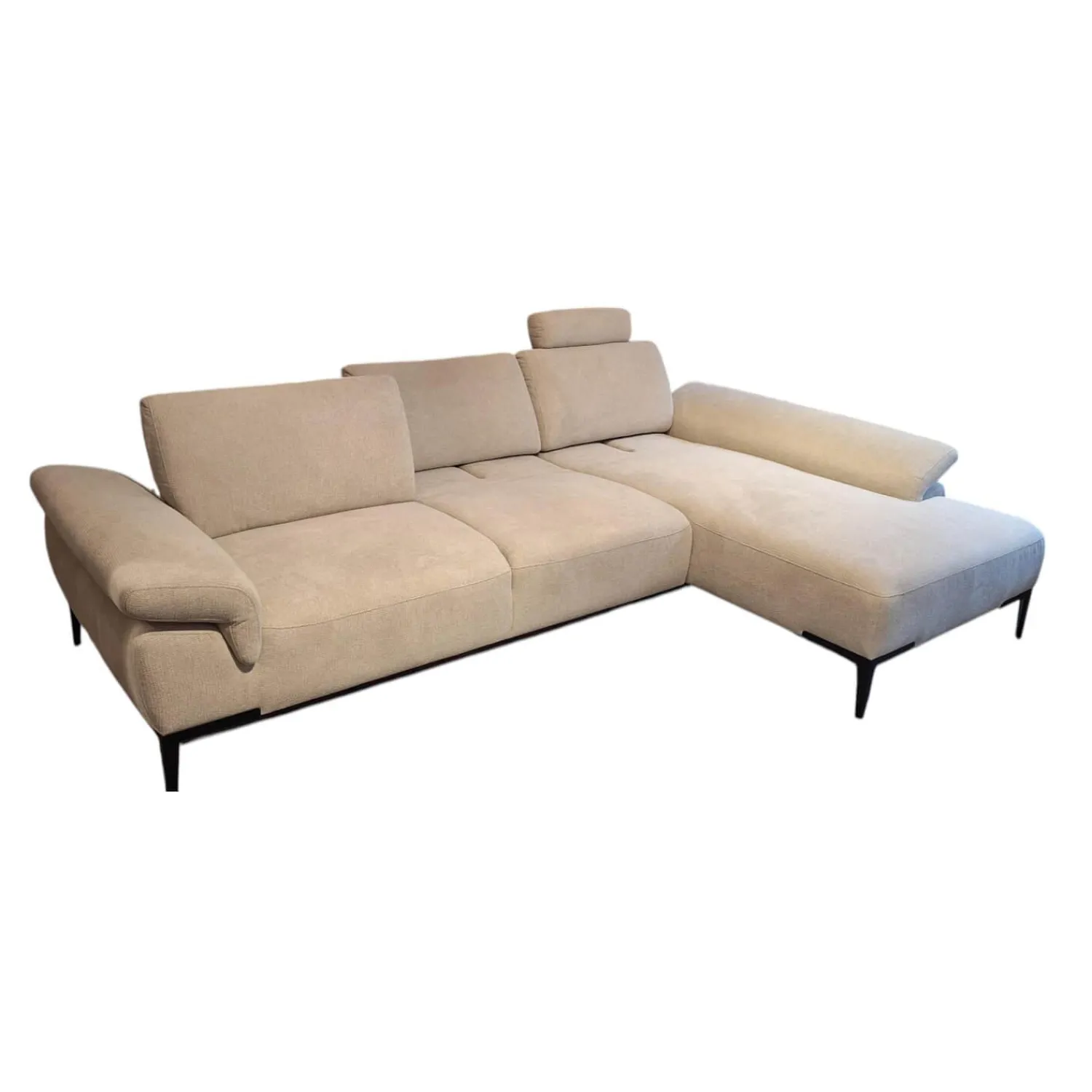 Rom Ecksofas|Ecksofa Wave Stoff Wandoo Naturelle Beige Füße Schwarz Lackiert