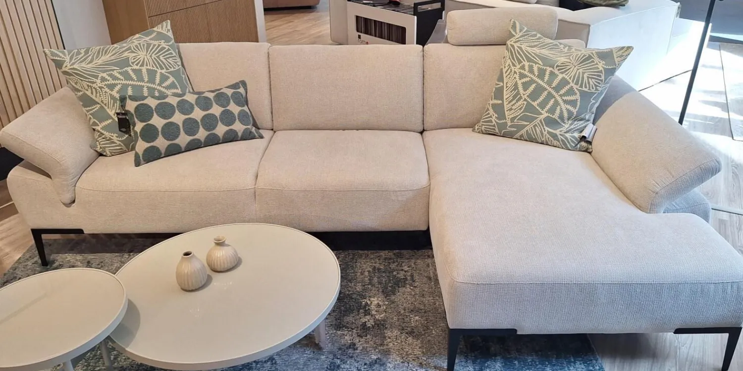 Rom Ecksofas|Ecksofa Wave Stoff Wandoo Naturelle Beige Füße Schwarz Lackiert