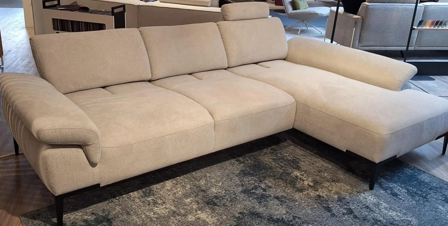 Rom Ecksofas|Ecksofa Wave Stoff Wandoo Naturelle Beige Füße Schwarz Lackiert