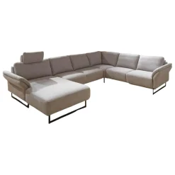 Activineo Ecksofas|Wohnlandschaften|Ecksofa Wohnlandschaft Barcley Stoff City IV 84 Clay Grau Metallfüße Schwarz Mit Klappbarer Armlehne